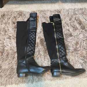 Black Thigh High Boots With Gold Zipper